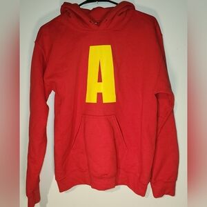 Red Hoodie with Yellow Lettering